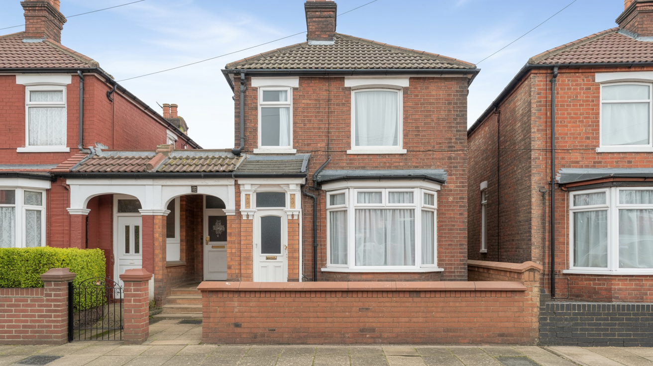1930s semi-detached house in Leeds with white UPVC gutters